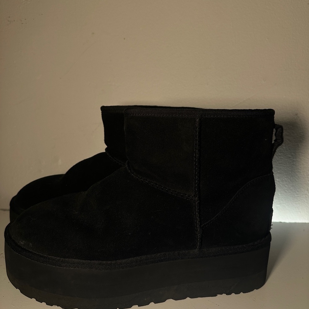 UGG Black Suede Platform Mini Boots Classic
